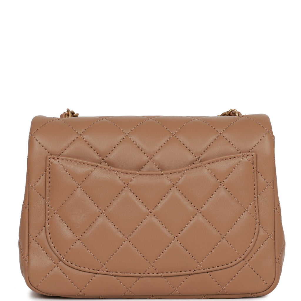 Chanel Pearl Crush Mini Square Flap Bag Beige Lambskin Antique Gold Hardware