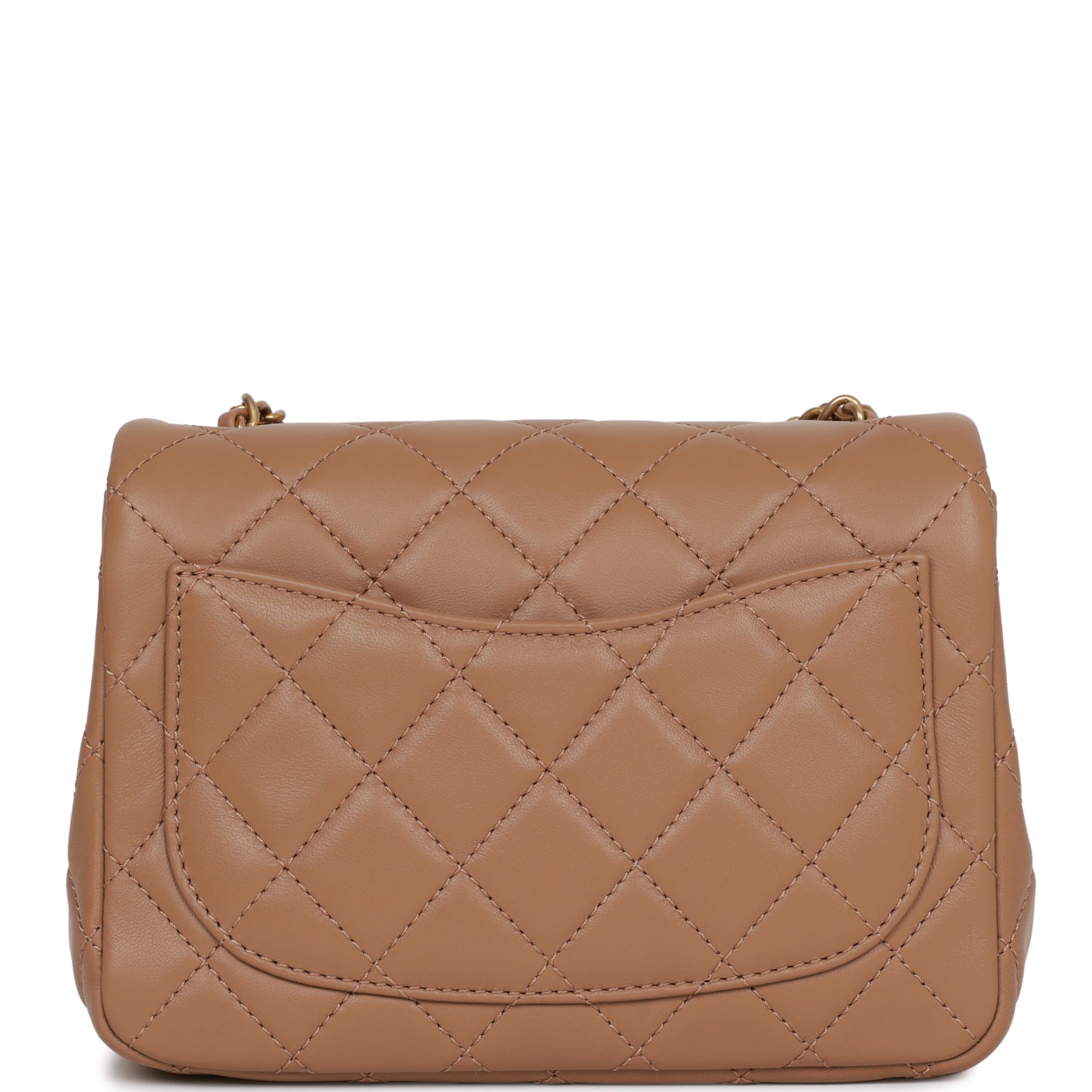 Chanel Pearl Crush Mini Square Flap Bag Beige Lambskin Antique Gold Hardware