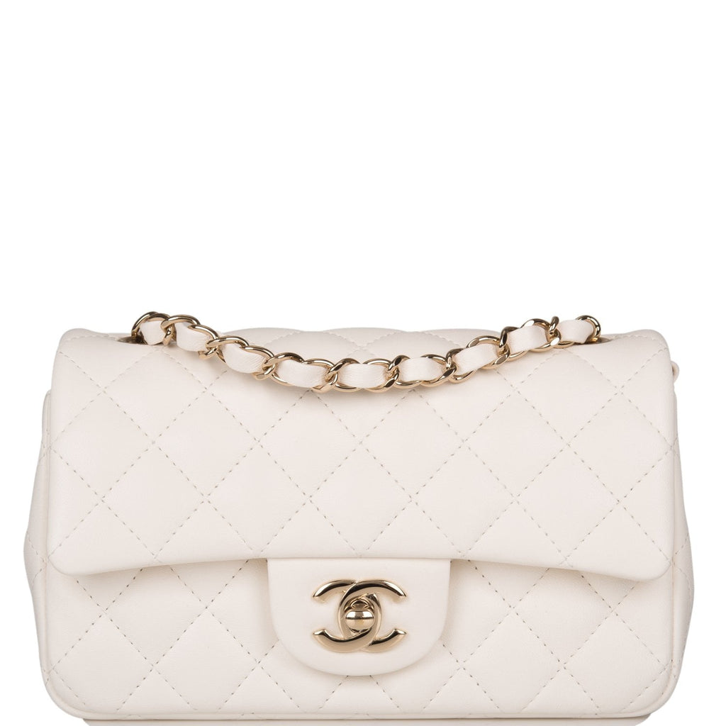 Chanel White Quilted Lambskin Rectangular Mini Classic Flap Bag Light Gold Hardware