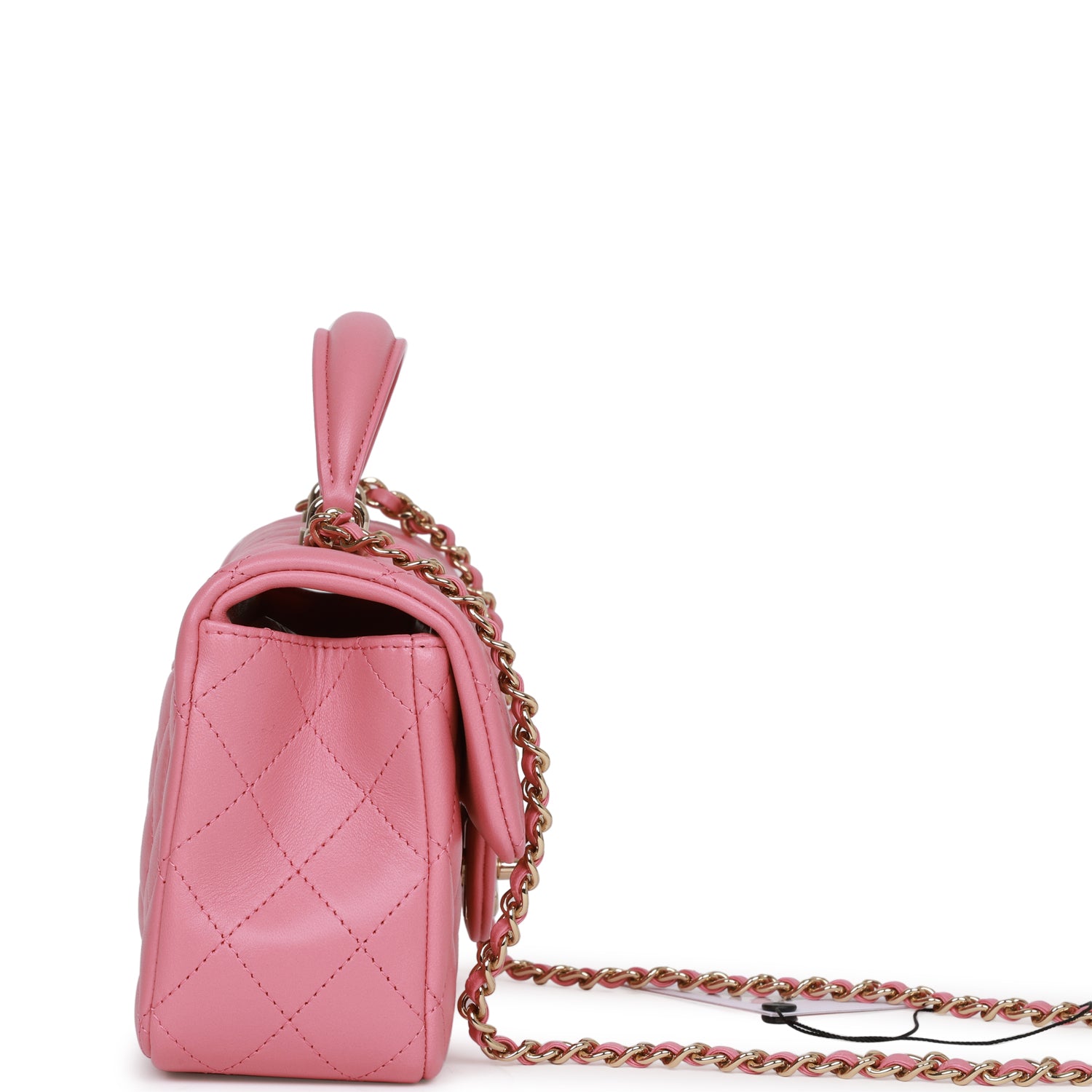 Chanel Mini Rectangular Flap Bag with Top Handle Pink Lambskin Light Gold Hardware