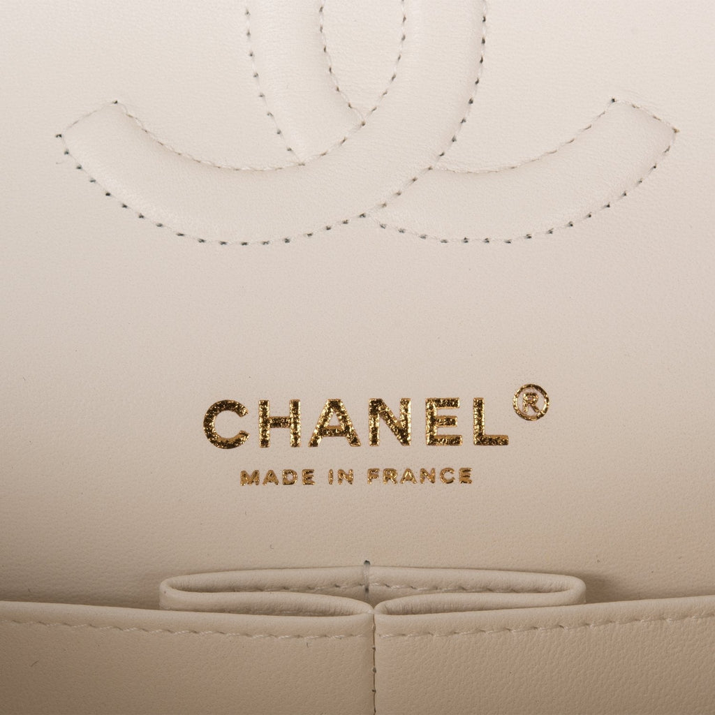 Chanel White Quilted Caviar Medium Classic Double Flap Bag Light Gold Hardware