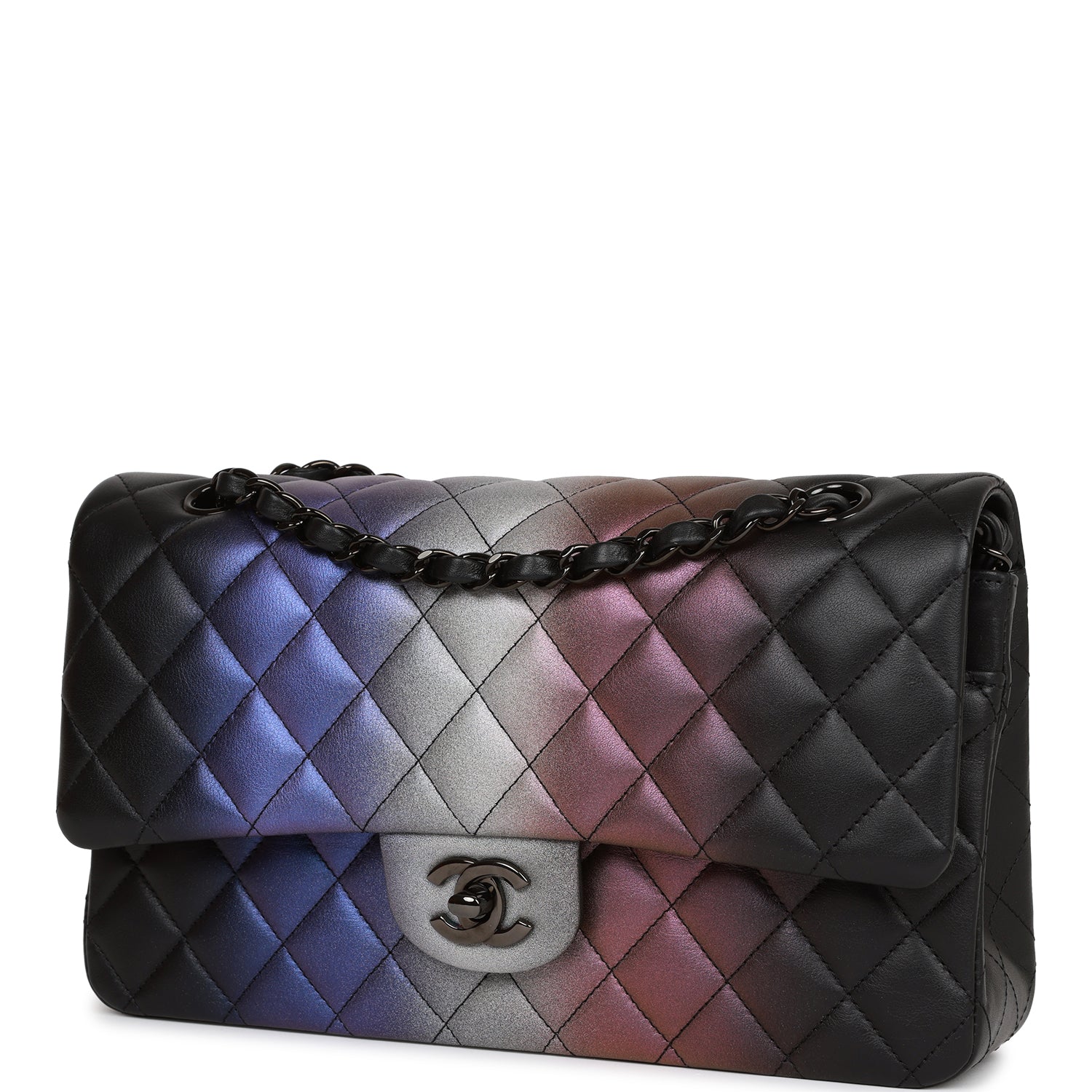 Chanel Medium Classic Double Flap Bag Multicolor Iridescent Calfskin Black Hardware
