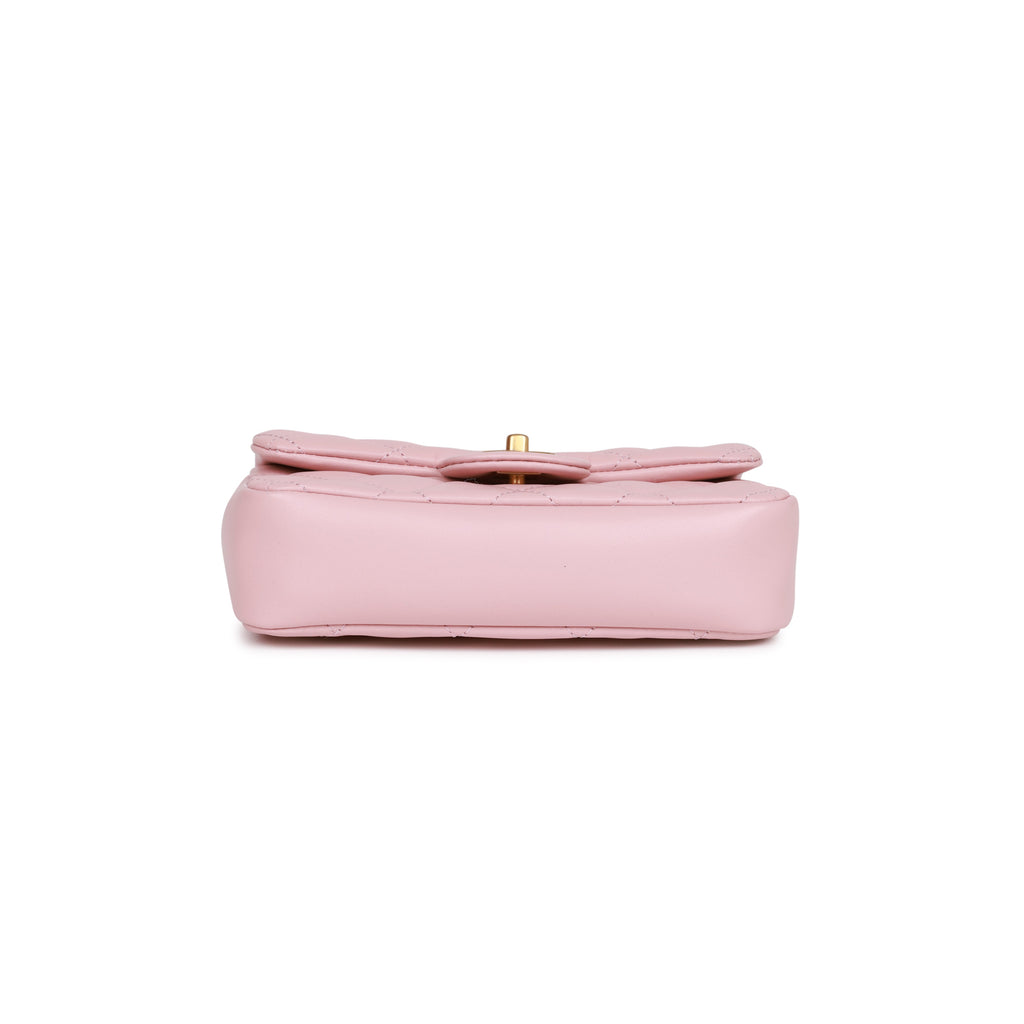Chanel Mini Rectangular Flap Bag with Heart Chain Pink Lambskin Antique Gold Hardware