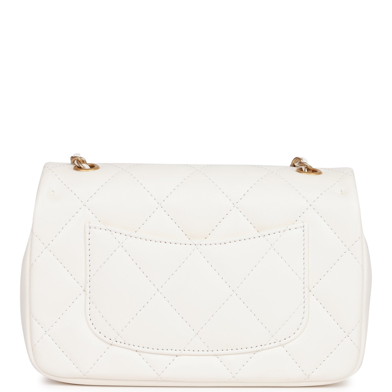 Chanel Mini Rectangular Flap Bag with Heart Chain White Lambskin Antique Gold Hardware