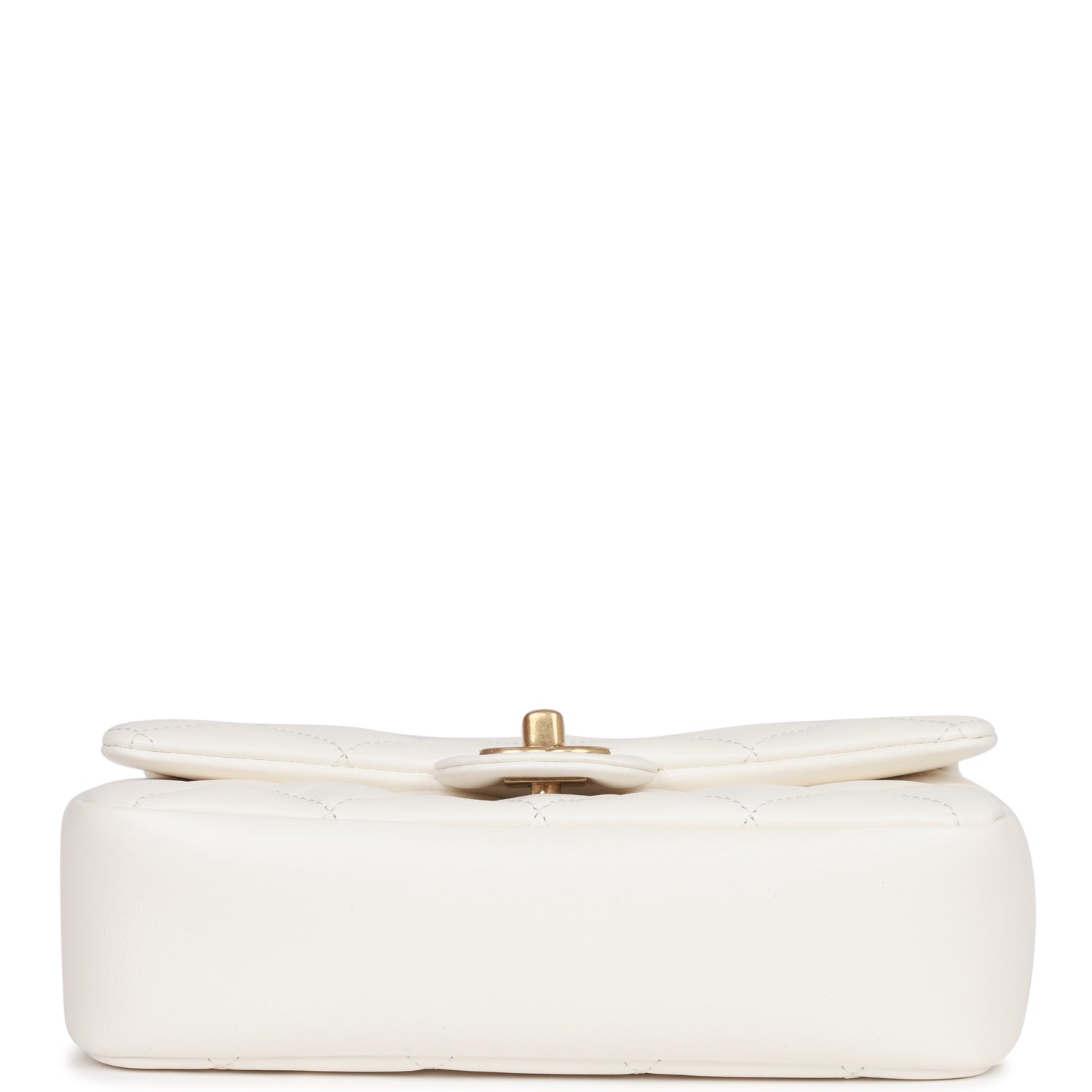 Chanel Mini Rectangular Flap Bag with Heart Chain White Lambskin Antique Gold Hardware