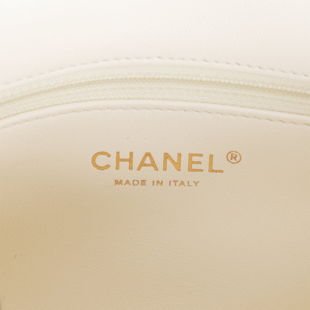 Chanel Mini Rectangular Flap Bag with Heart Chain White Lambskin Antique Gold Hardware