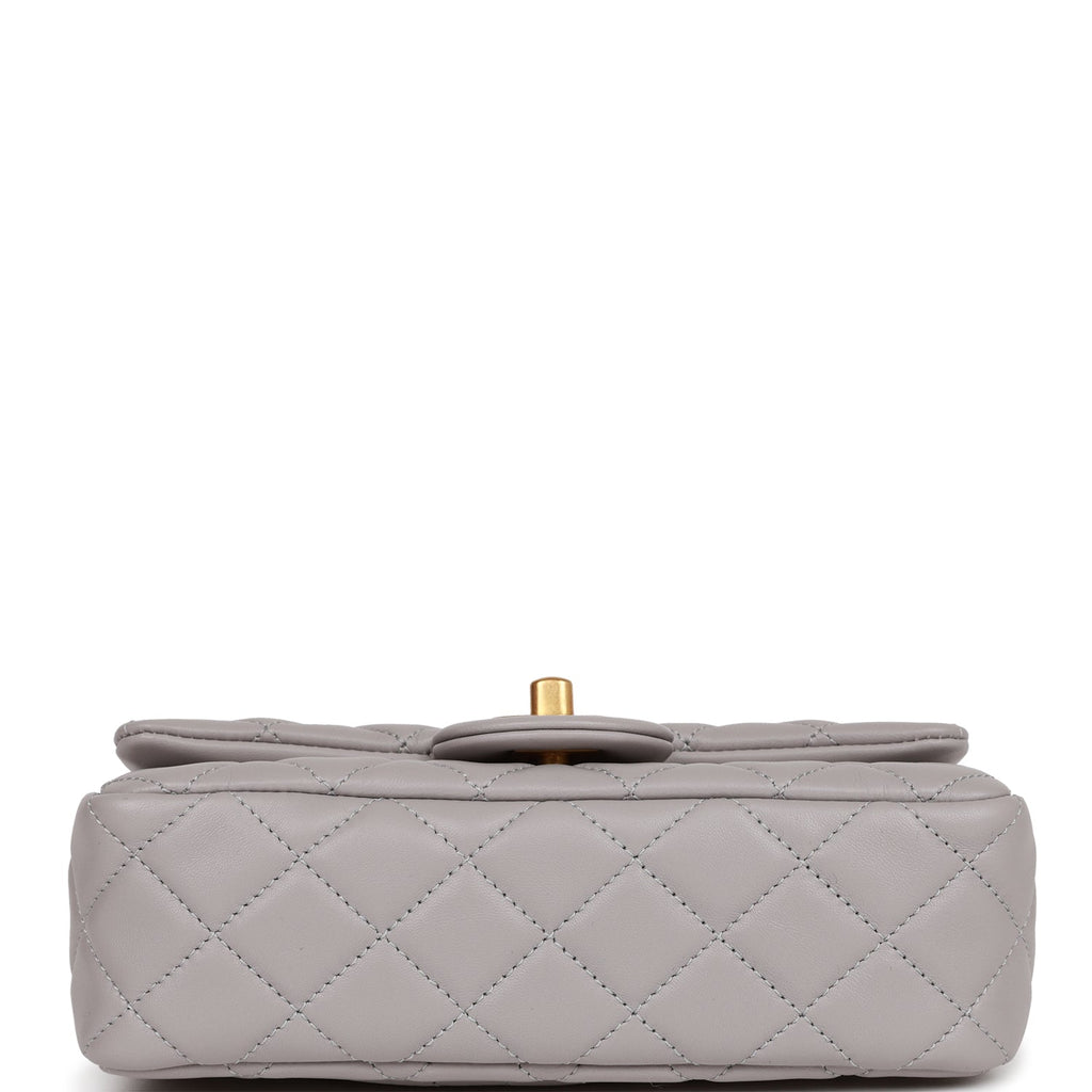 Chanel Pearl Crush Mini Rectangular Flap Bag Light Grey Lambskin Antique Gold Hardware