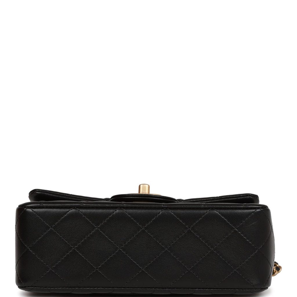 Chanel Rectangular Mini Flap Bag with Top Handle Black Lambskin Antique Gold Hardware