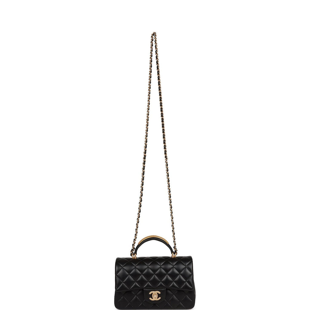 Chanel Rectangular Mini Flap Bag with Top Handle Black Lambskin Antique Gold Hardware