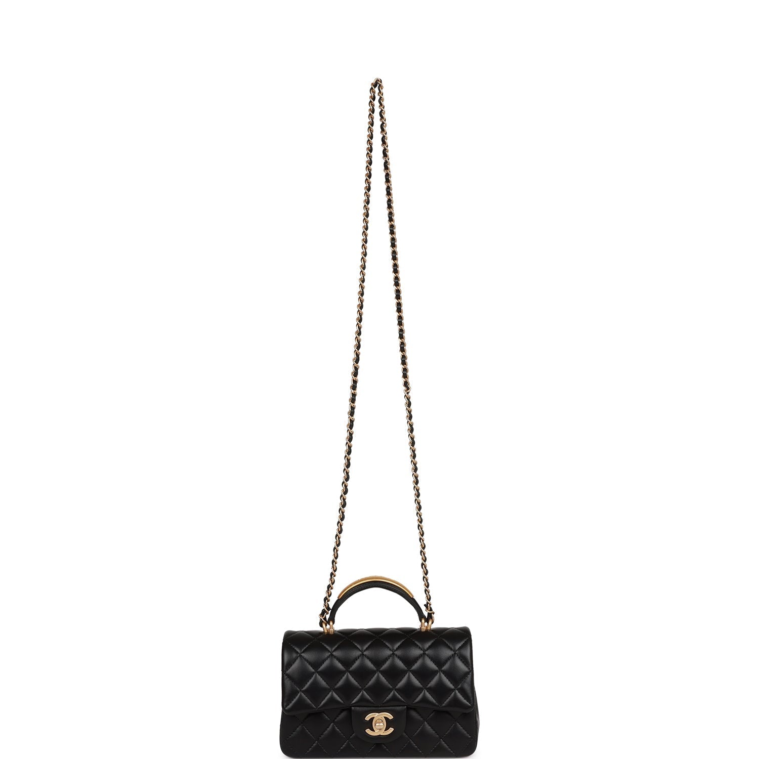 Chanel Rectangular Mini Flap Bag with Top Handle Black Lambskin Antique Gold Hardware