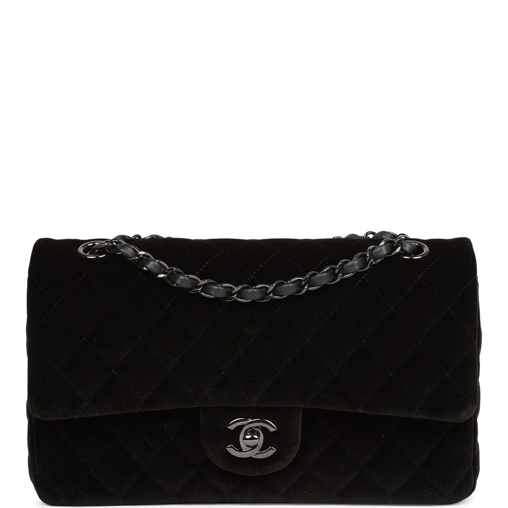 Chanel Medium Classic Double Flap Bag Black Velvet Ruthenium Hardware