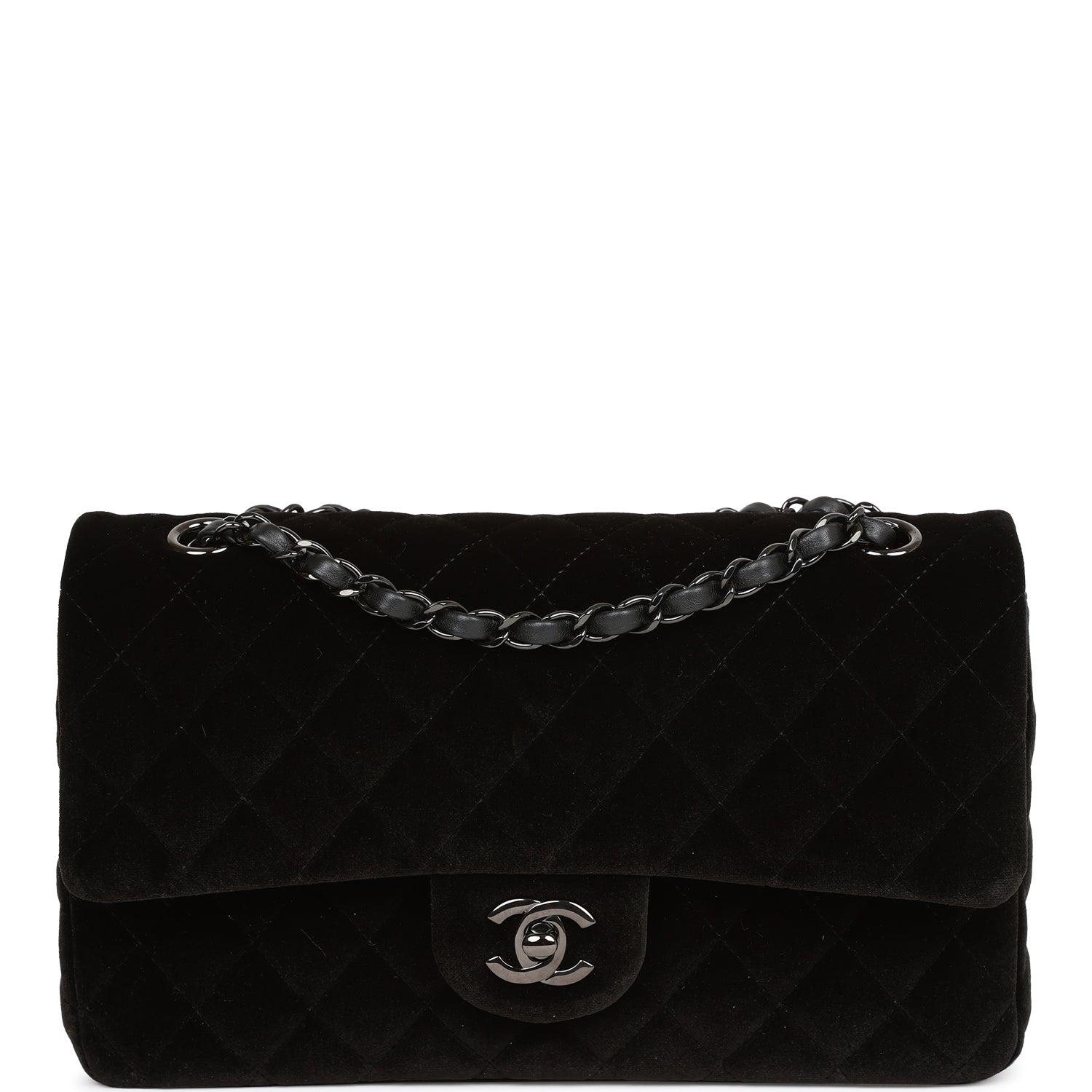 Chanel Medium Classic Double Flap Bag Black Velvet Ruthenium Hardware
