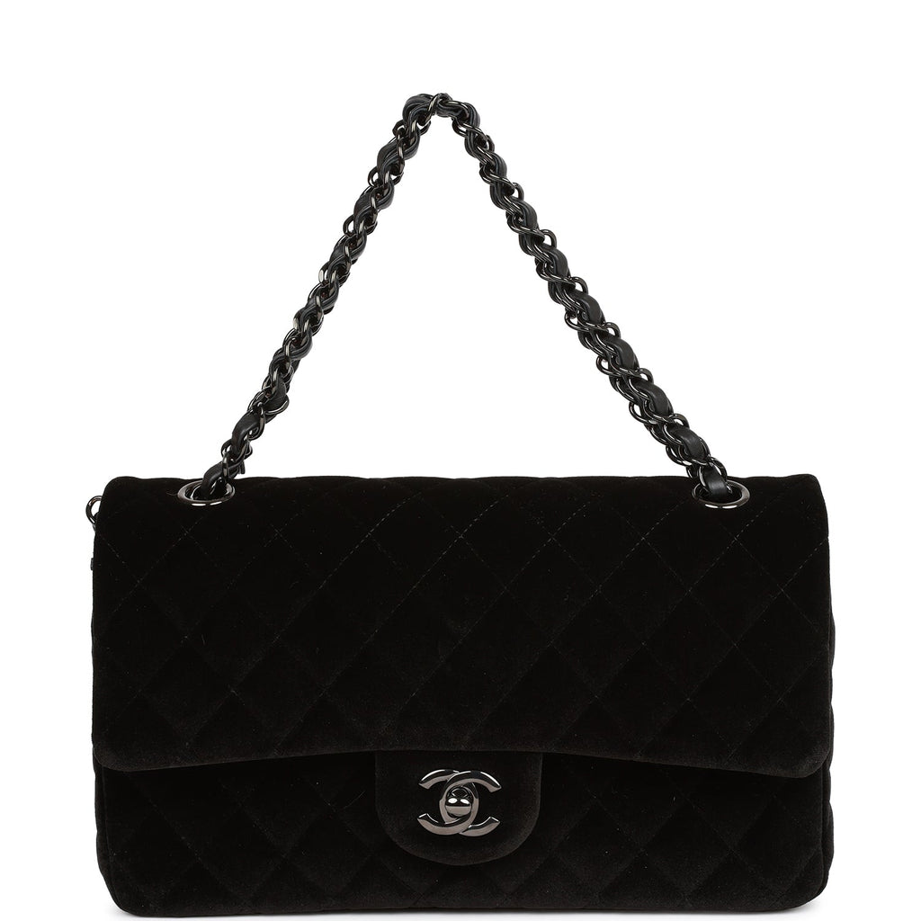 Chanel Medium Classic Double Flap Bag Black Velvet Ruthenium Hardware
