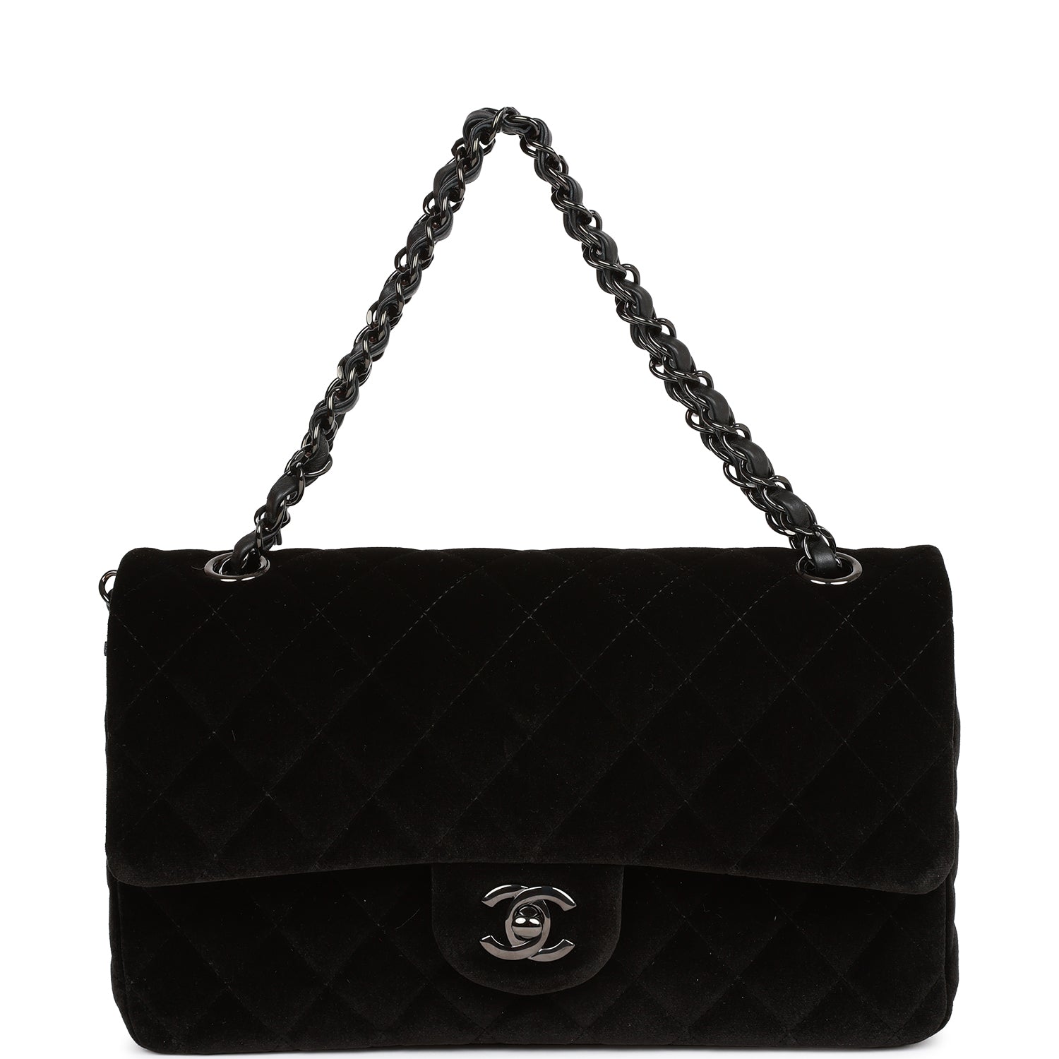 Chanel Medium Classic Double Flap Bag Black Velvet Ruthenium Hardware