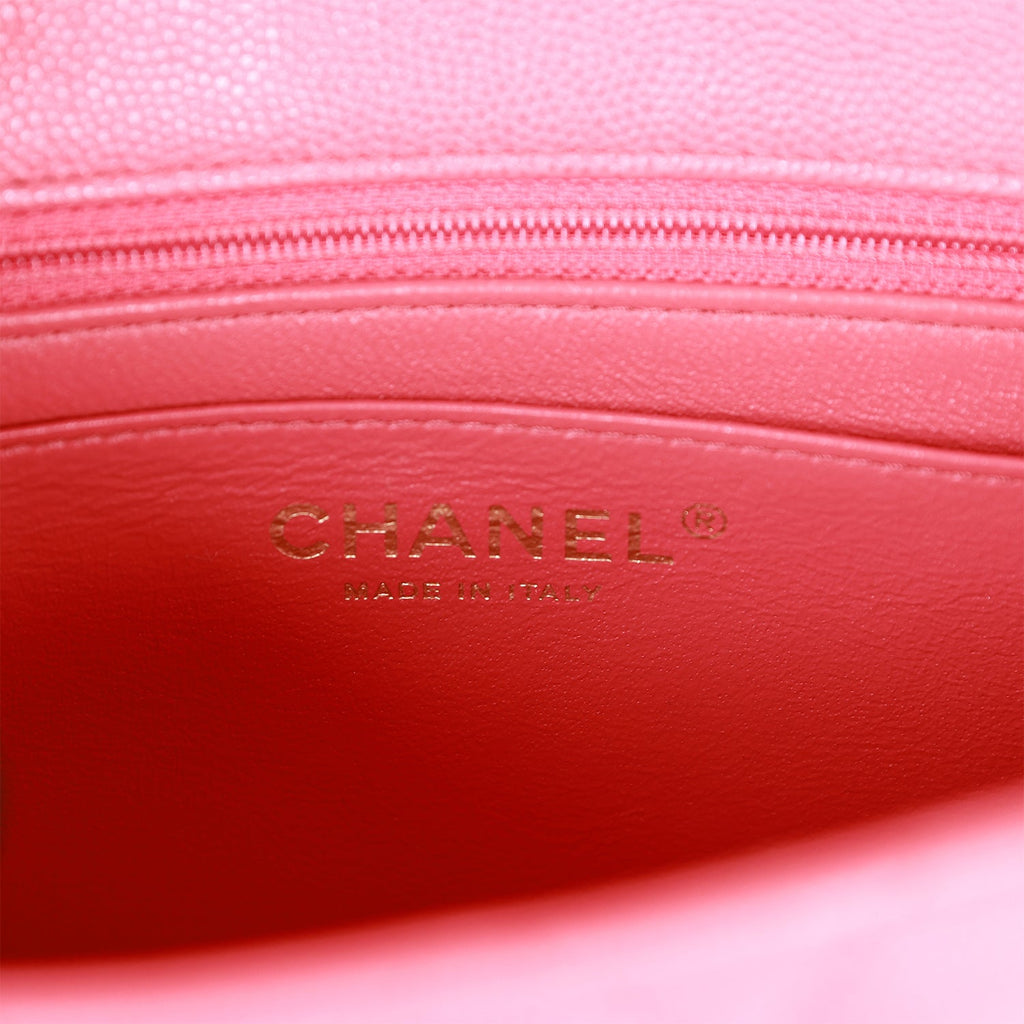 Chanel Mini Square Flap Bag Pink Caviar Gold Hardware