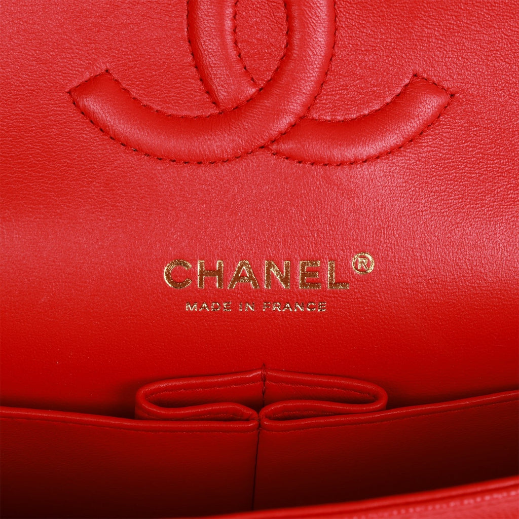 Chanel Medium Classic Double Flap Bag Red Caviar Light Gold Hardware
