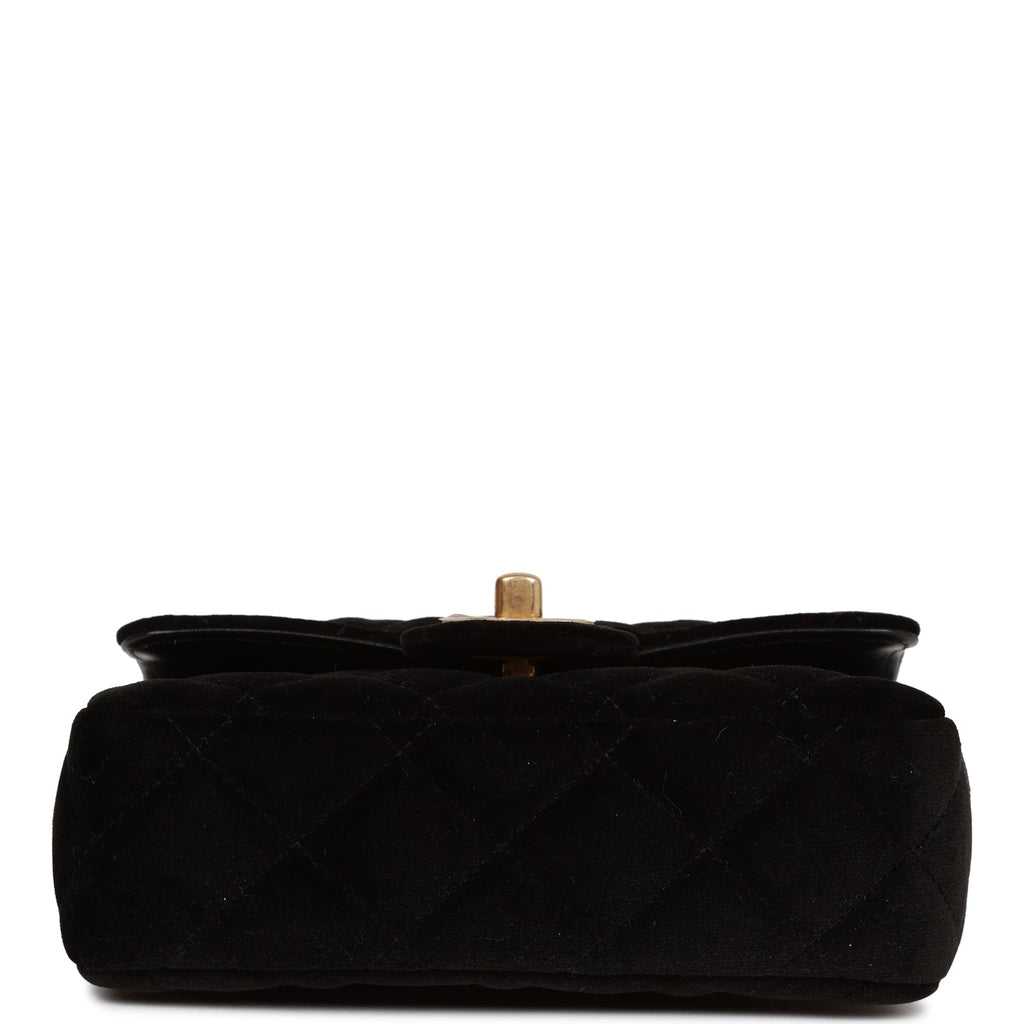 Chanel Mini Flap Bag Black Velvet Enamel and Gold Hardware