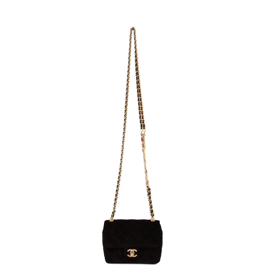 Chanel Mini Flap Bag Black Velvet Enamel and Gold Hardware