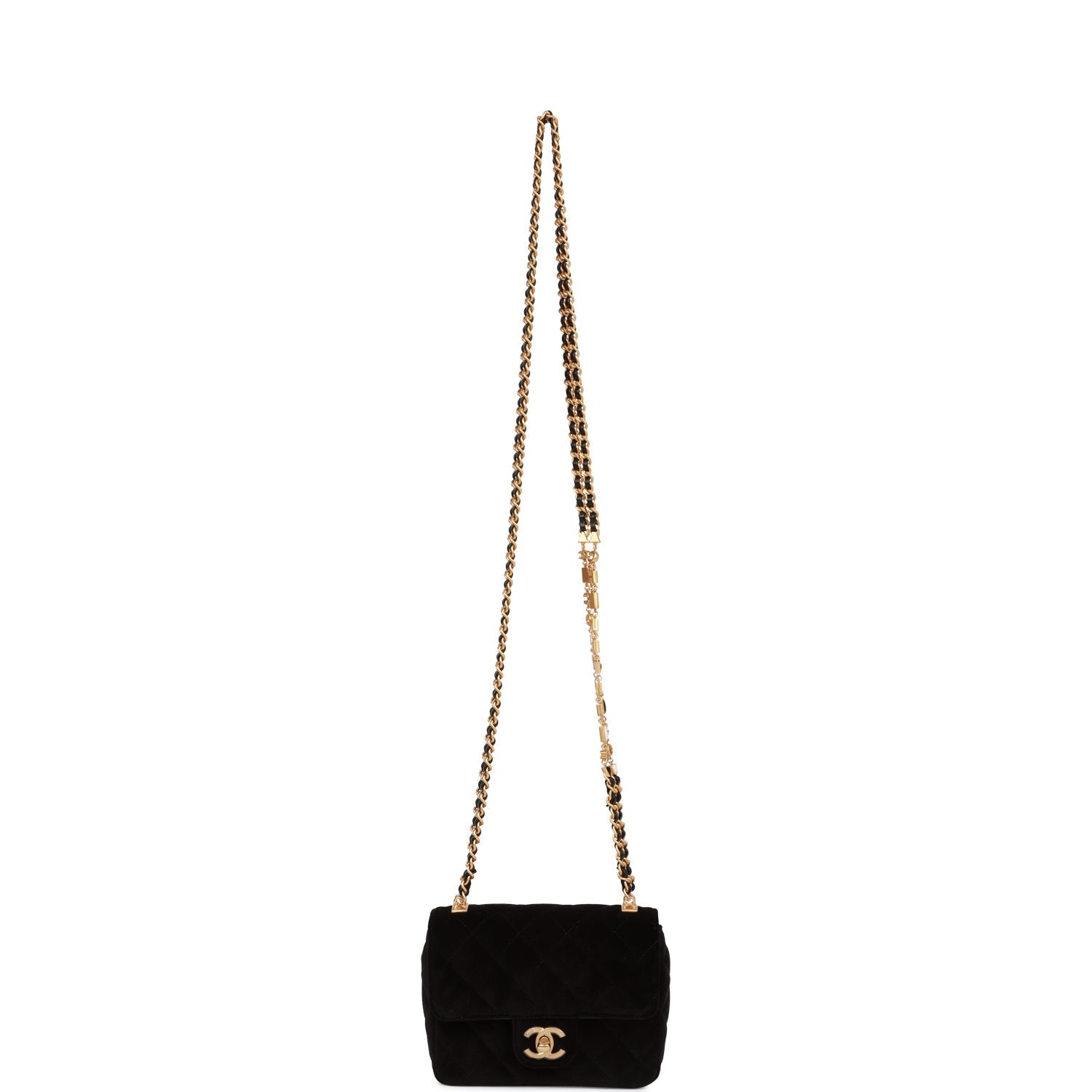 Chanel Mini Flap Bag Black Velvet Enamel and Gold Hardware