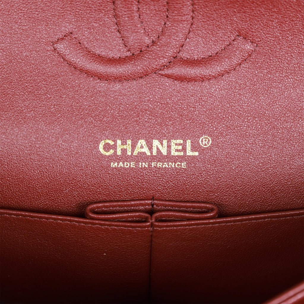 Chanel Medium Classic Double Flap Bag Burgundy Caviar Antique Gold Hardware