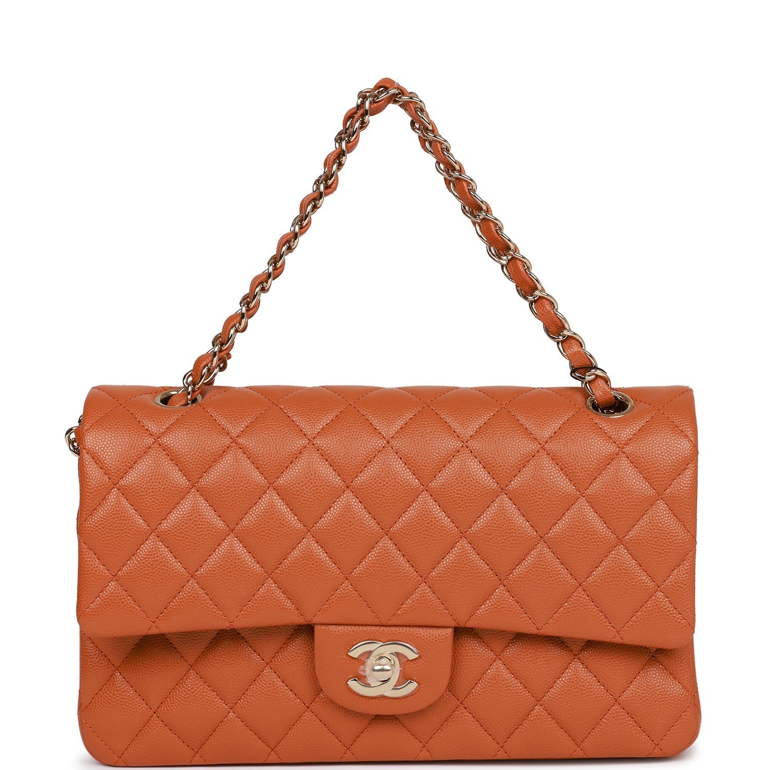 Chanel Medium Classic Double Flap Bag Caramel Caviar Light Gold Hardware