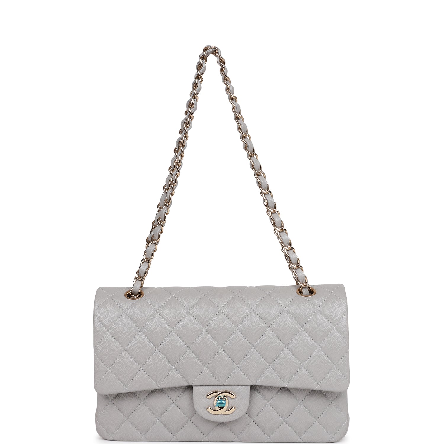 Chanel Medium Classic Double Flap Bag Grey Caviar Light Gold Hardware