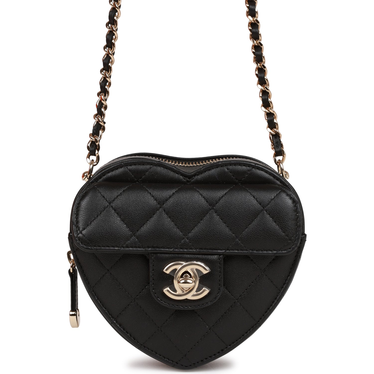 Chanel CC In Love Heart Clutch with Chain Black Lambskin Light Gold Hardware