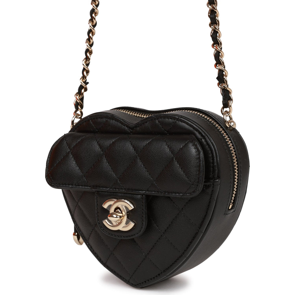 Chanel CC In Love Heart Clutch with Chain Black Lambskin Light Gold Hardware