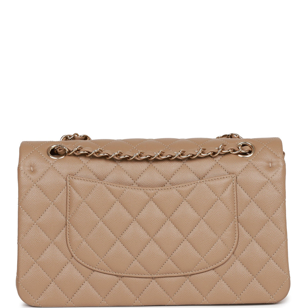 Chanel Medium Classic Double Flap Bag Dark Beige Caviar Light Gold Hardware