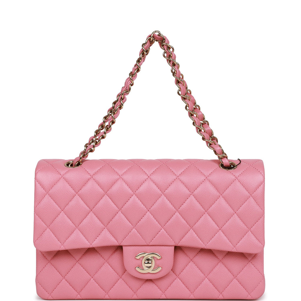 Chanel Medium Classic Double Flap Bag Dark Pink Caviar Light Gold Hardware