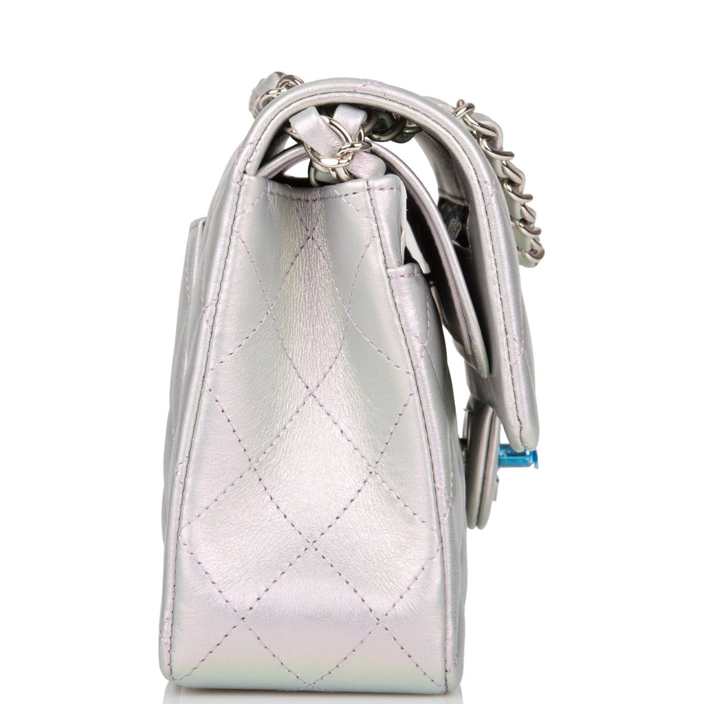 Chanel Small Classic Double Flap Bag Purple Iridescent Lambskin Silver Hardware
