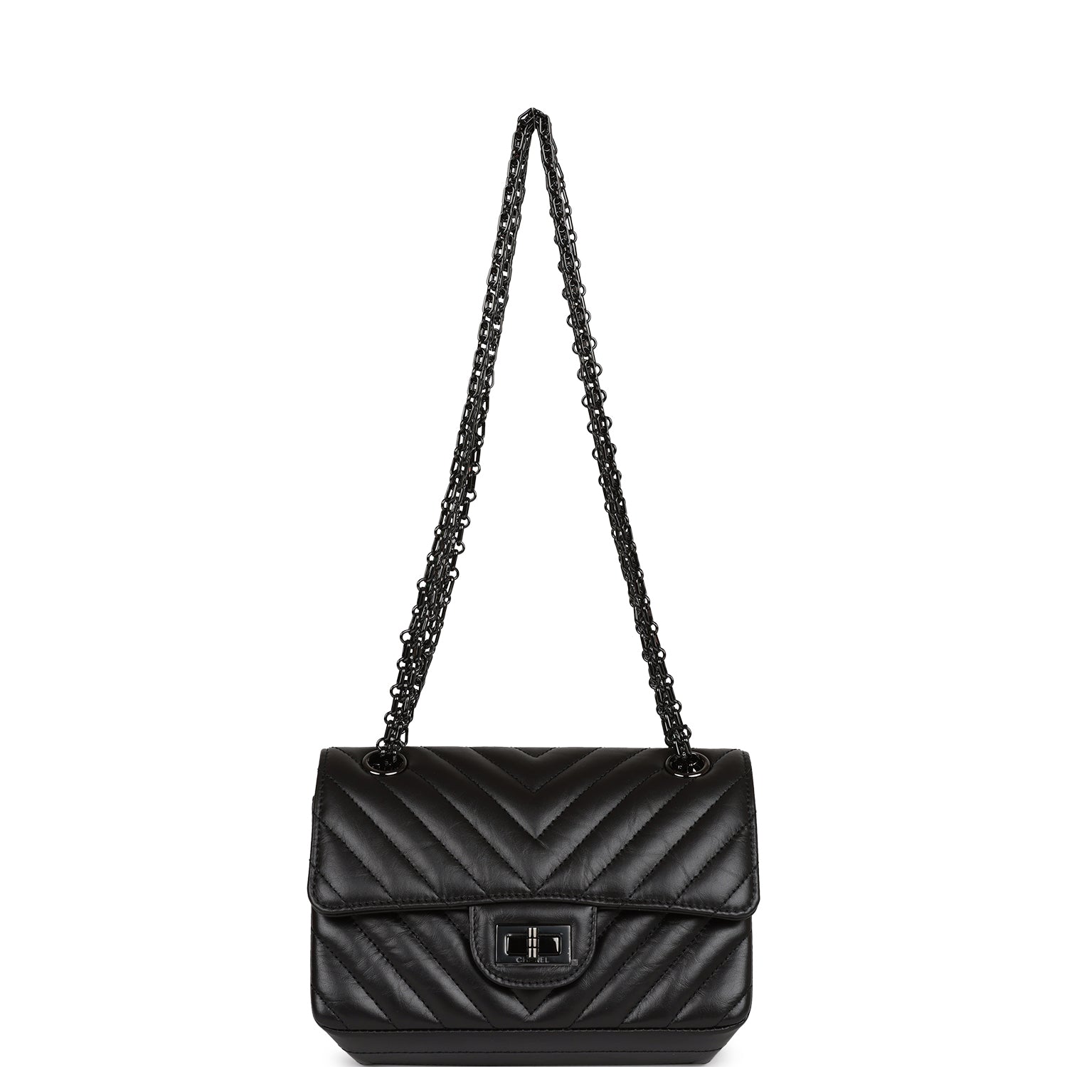 Chanel Mini Reissue 2.55 SO Black Chevron Calfskin Black Hardware