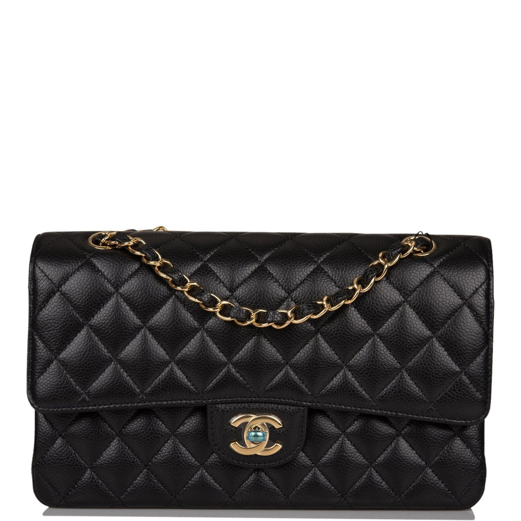 Chanel Medium Classic Double Flap Bag Black Quilted Caviar Gold Hardware