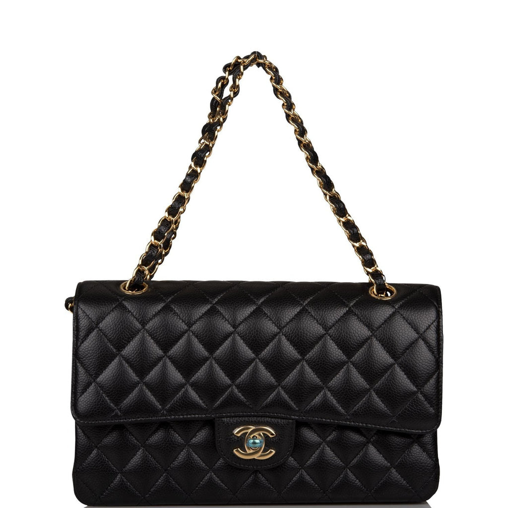 Chanel Medium Classic Double Flap Bag Black Quilted Caviar Gold Hardware
