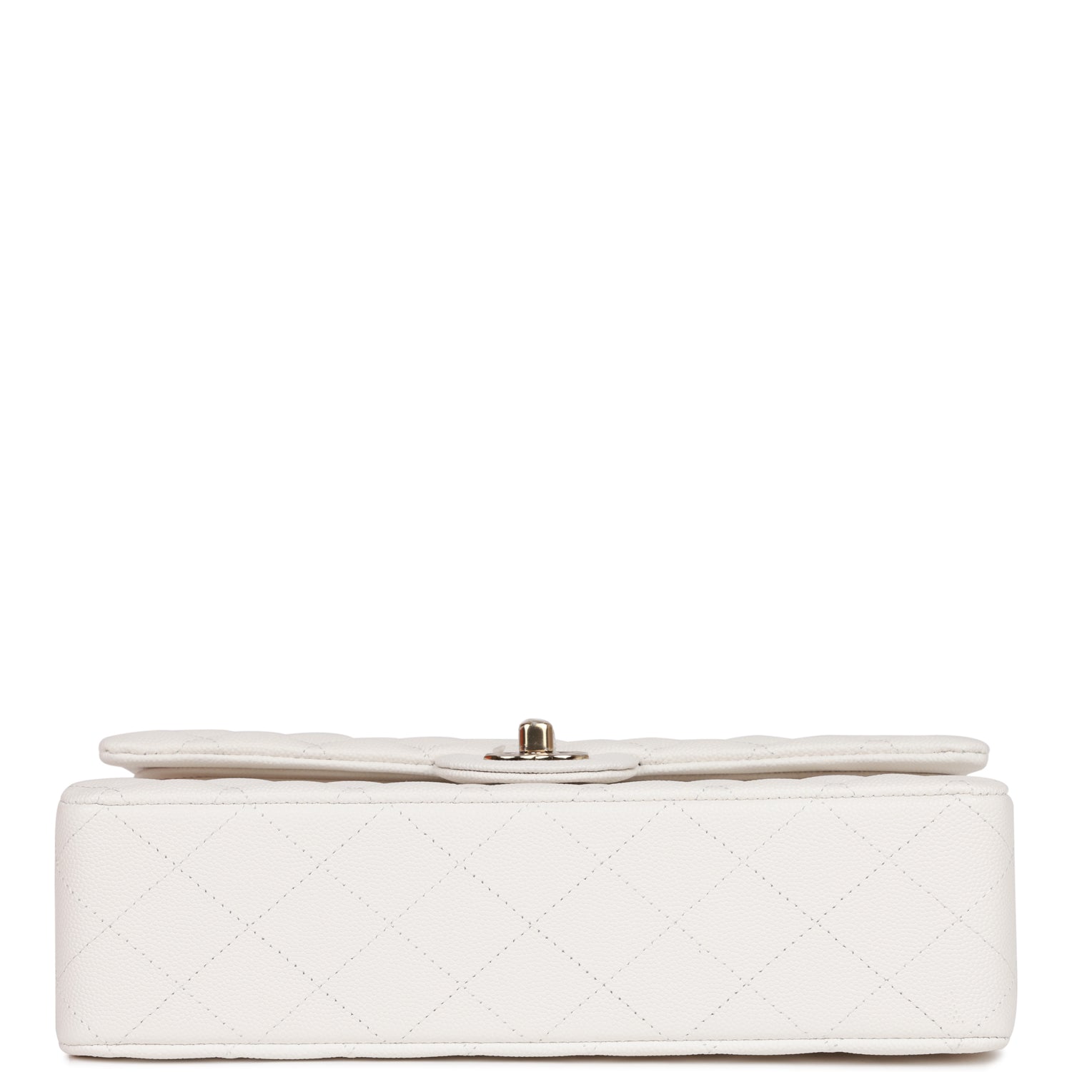Chanel Medium Classic Double Flap Bag White Quilted Caviar Light Gold Hardware