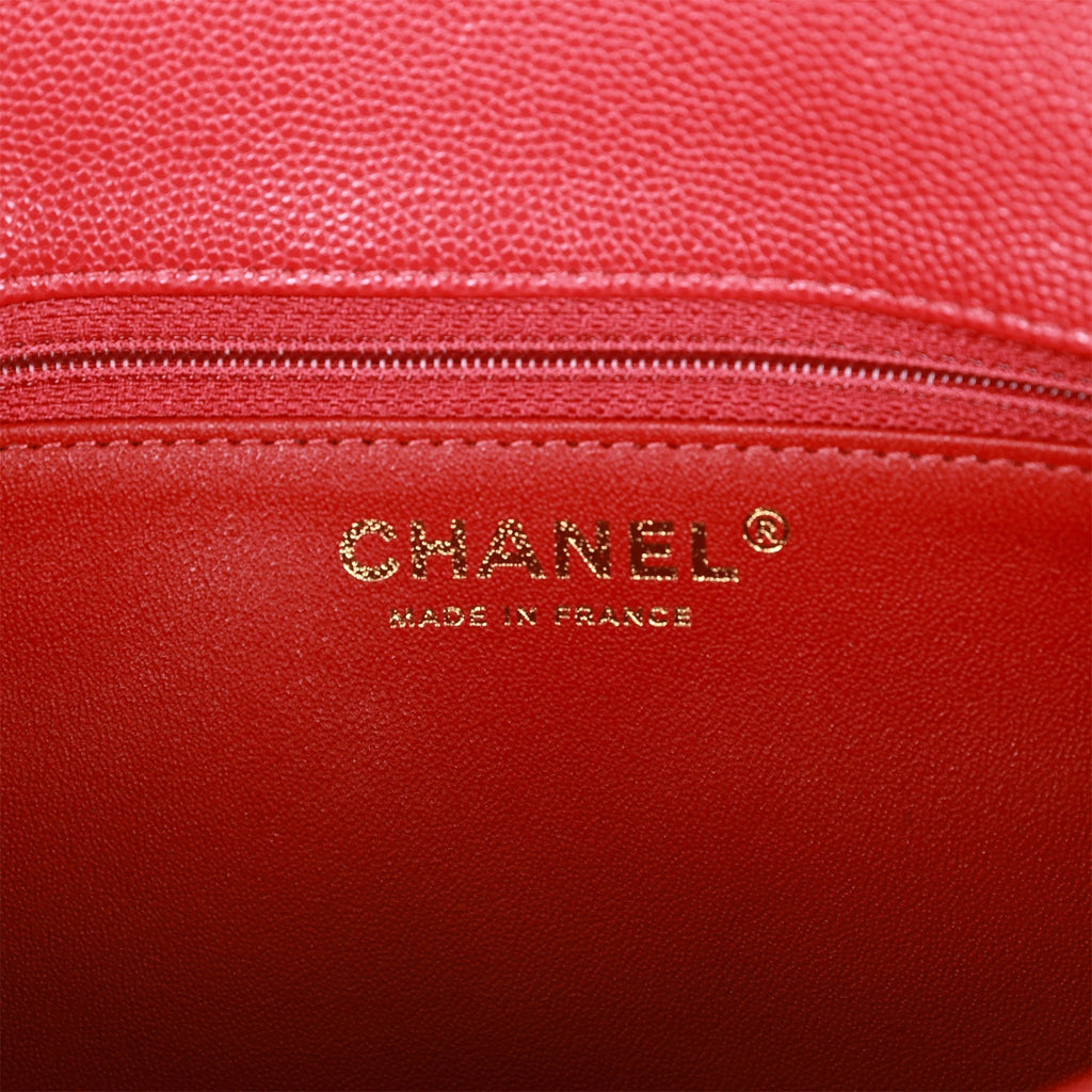 Chanel Flap Clutch Bag Red Caviar Light Gold Hardware