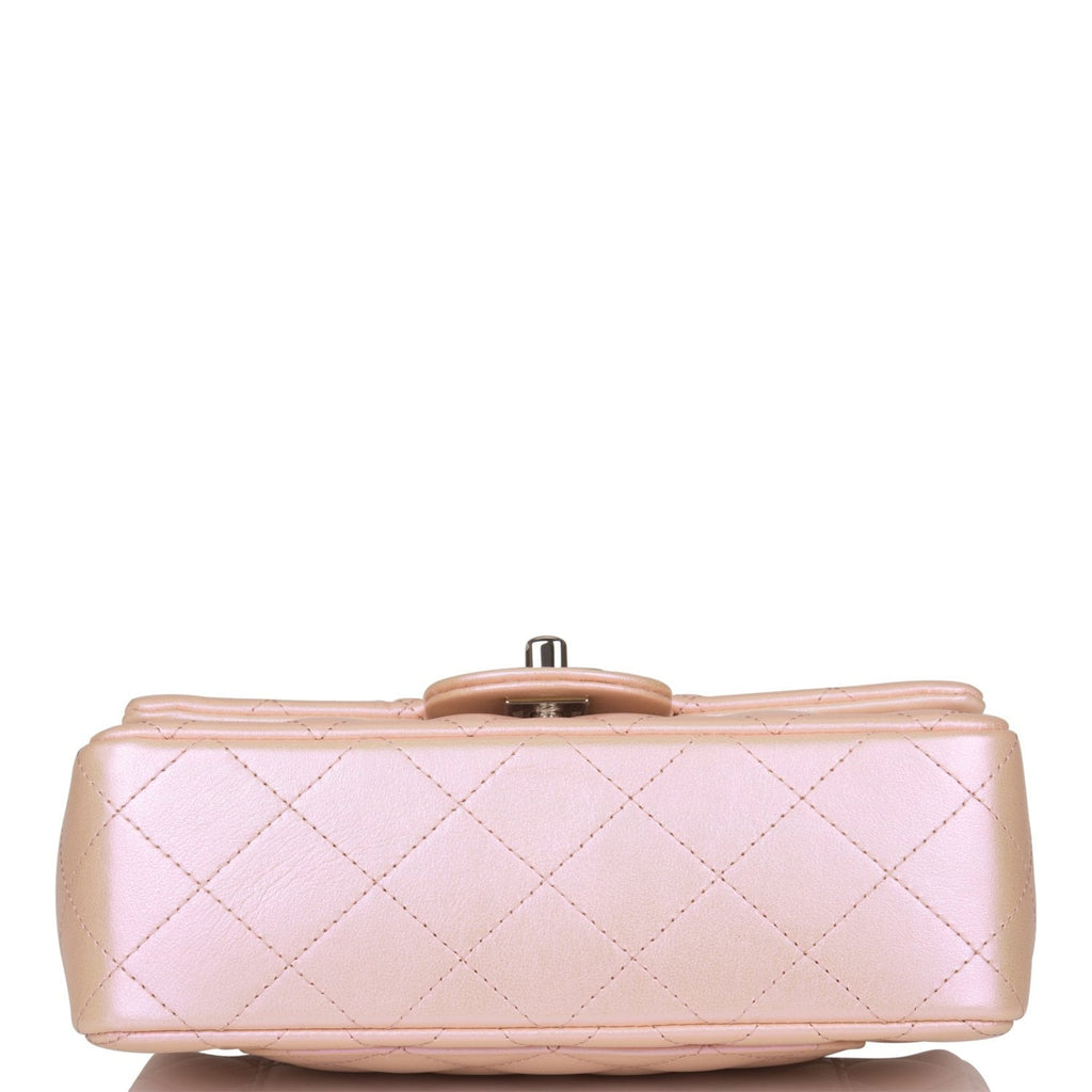 Chanel Mini Rectangular Flap Bag Pink Iridescent Lambskin Silver Hardware
