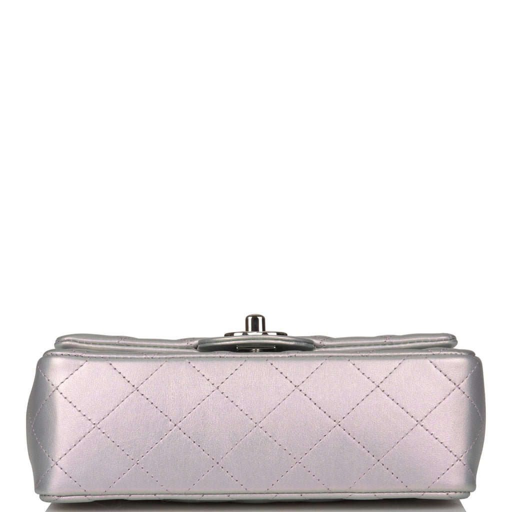 Chanel Mini Rectangular Flap Bag Purple Iridescent Quilted Lambskin Silver Hardware