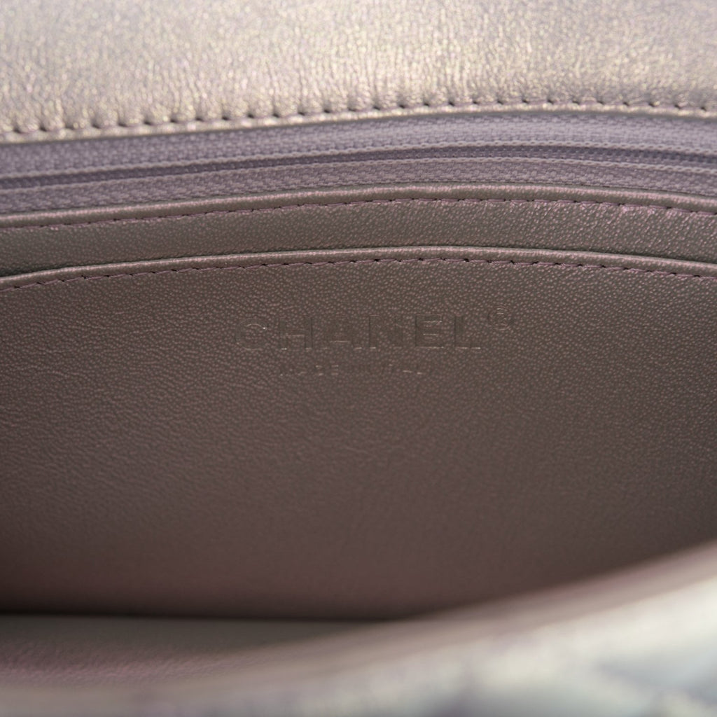 Chanel Mini Rectangular Flap Bag Purple Iridescent Quilted Lambskin Silver Hardware