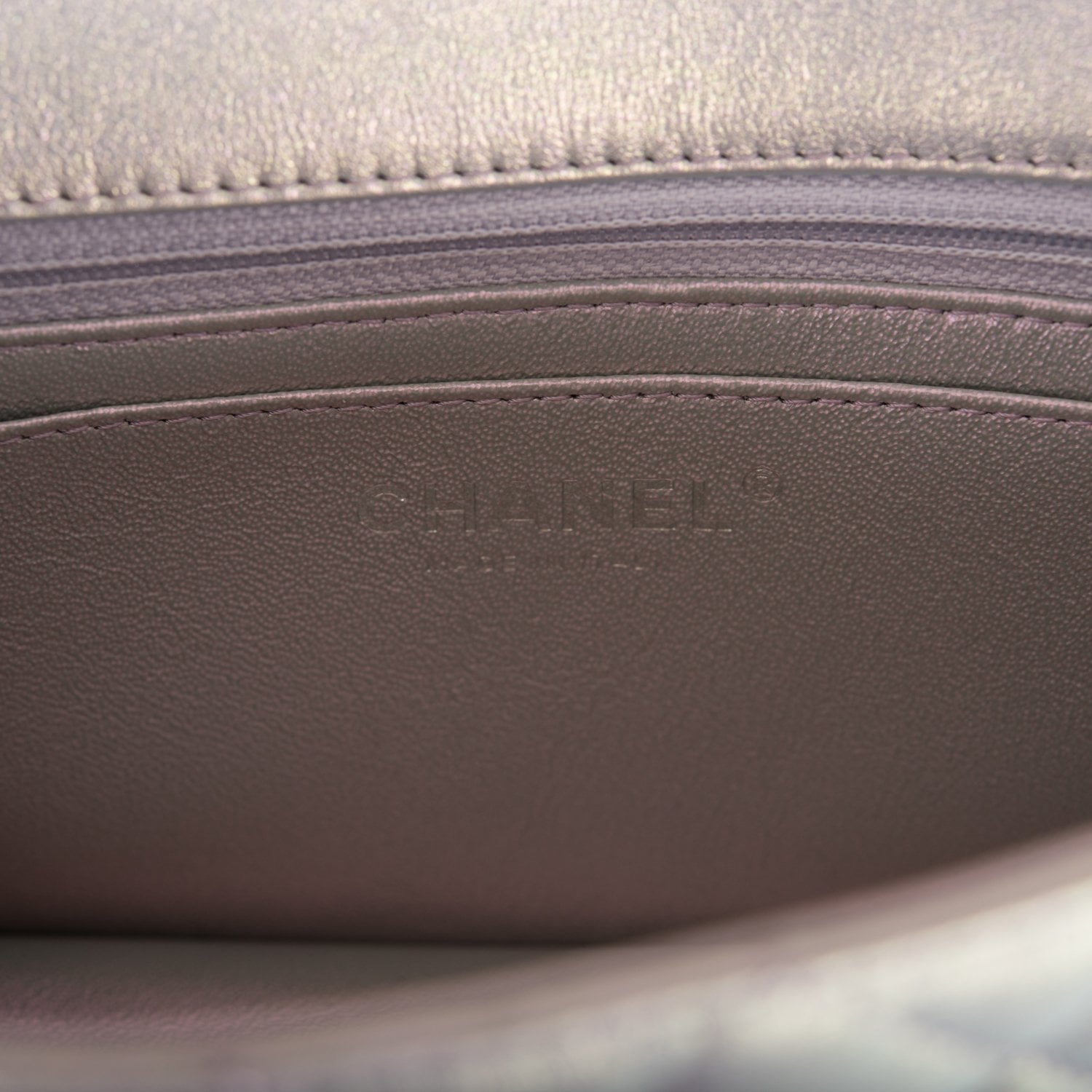 Chanel Mini Rectangular Flap Bag Purple Iridescent Quilted Lambskin Silver Hardware