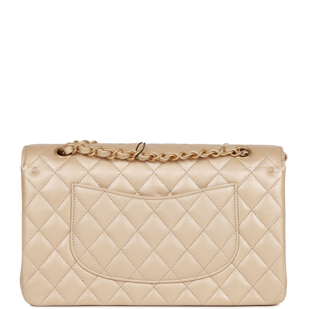 Chanel Medium Classic Double Flap Bag Gold Iridescent Caviar Antique Gold Hardware
