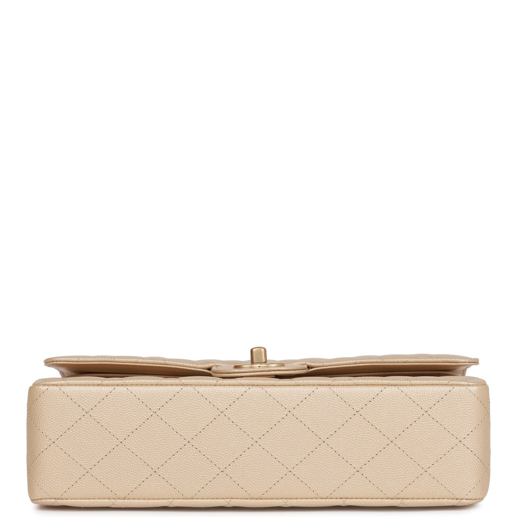 Chanel Medium Classic Double Flap Bag Gold Iridescent Caviar Antique Gold Hardware