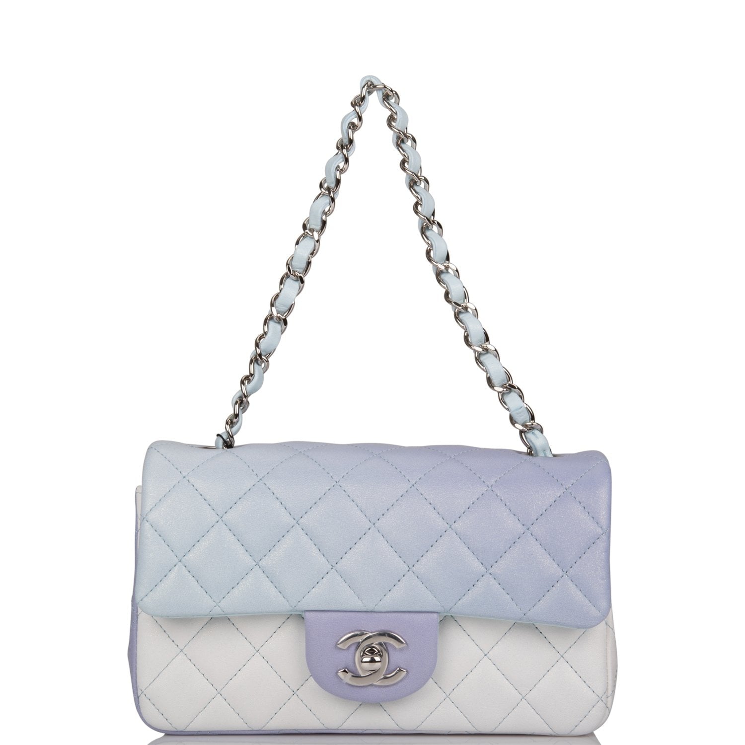 Chanel Mini Rectangular Flap Bag Blue Metallic Ombre Lambskin Silver Hardware