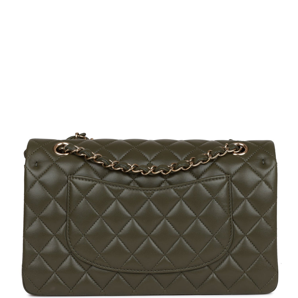 Chanel Medium Classic Double Flap Bag Olive Calfskin Light Gold Hardware
