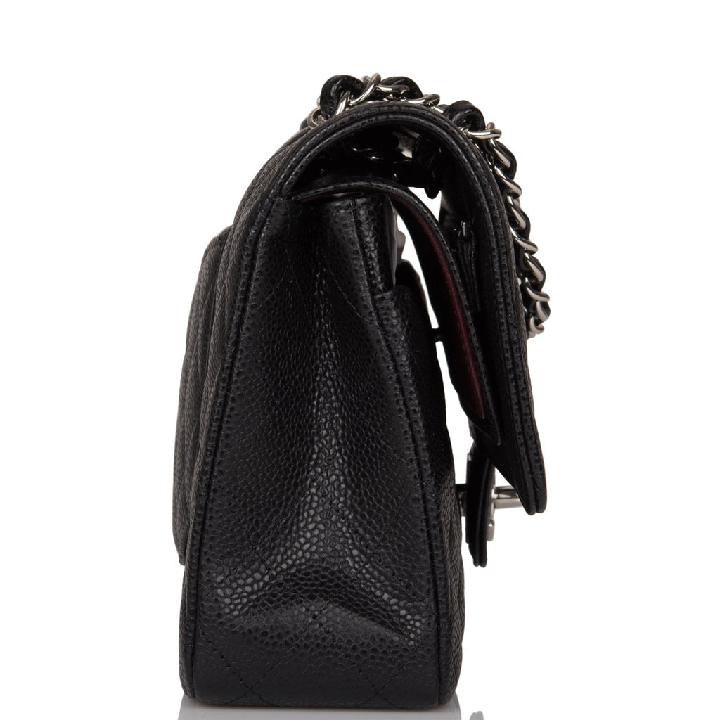 Chanel Black Quilted Caviar Medium Classic Double Flap Bag Silver Hardware