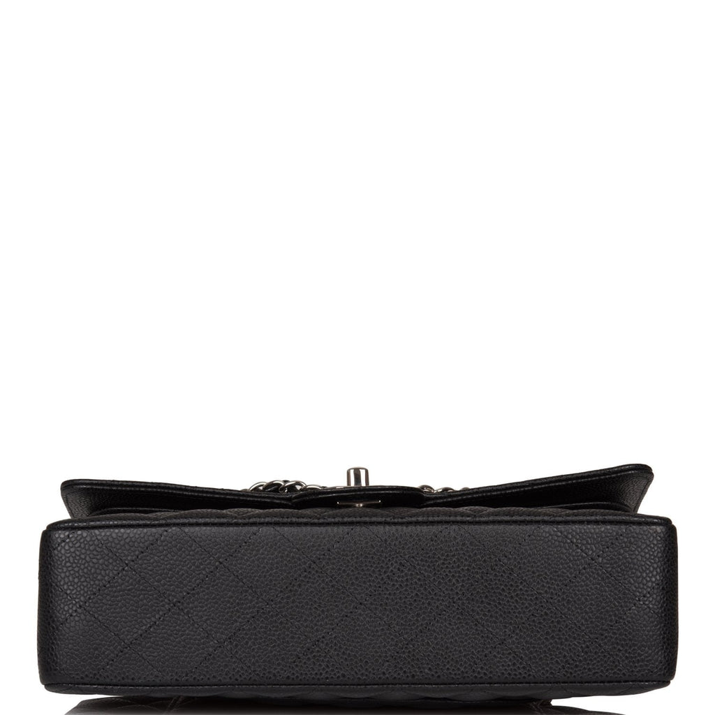 Chanel Black Quilted Caviar Medium Classic Double Flap Bag Silver Hardware