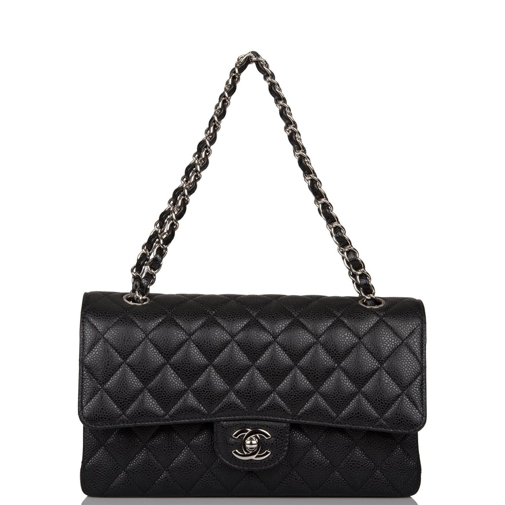 Chanel Black Quilted Caviar Medium Classic Double Flap Bag Silver Hardware