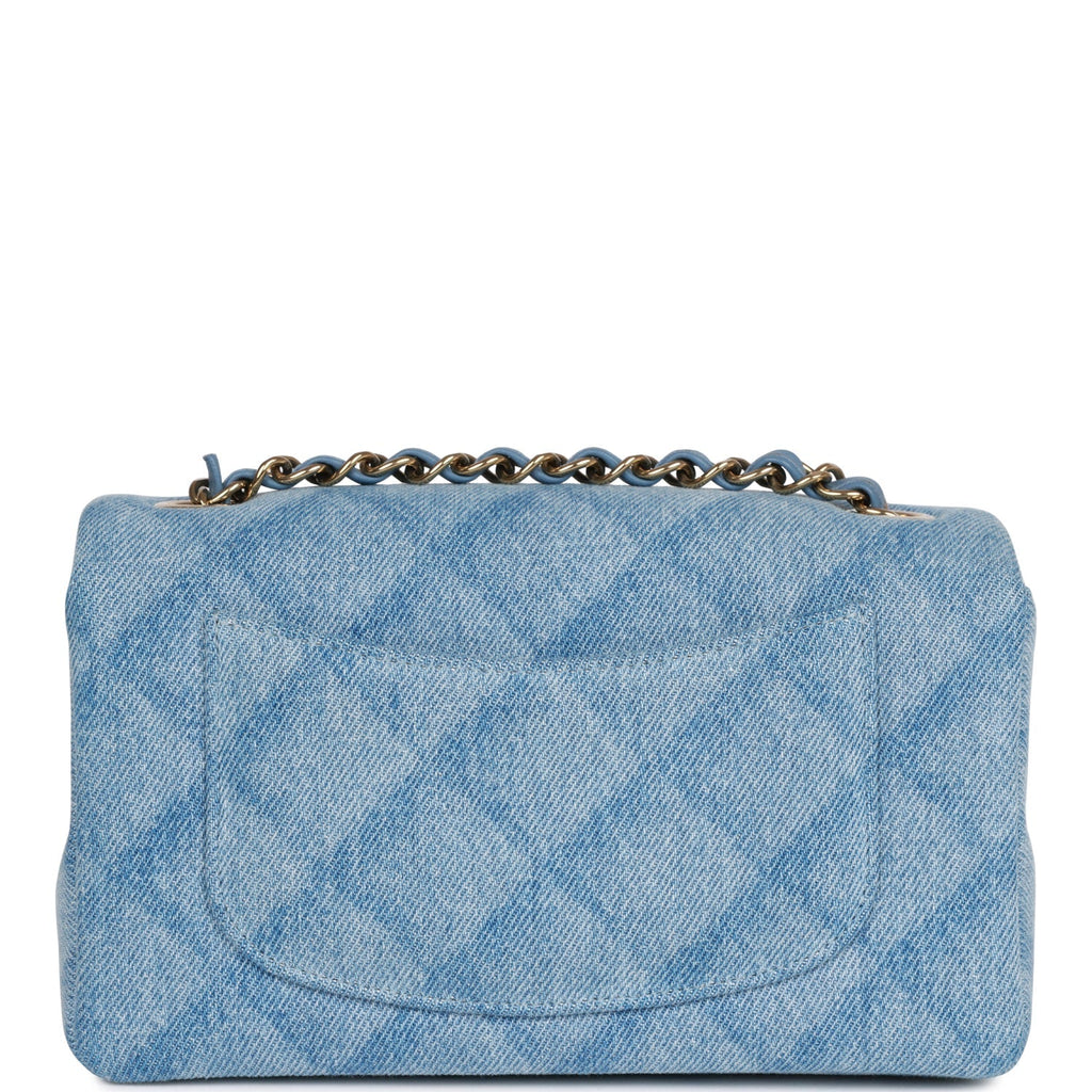 Chanel Blue Quilted Denim Rectangular Mini Flap Bag Gold Hardware