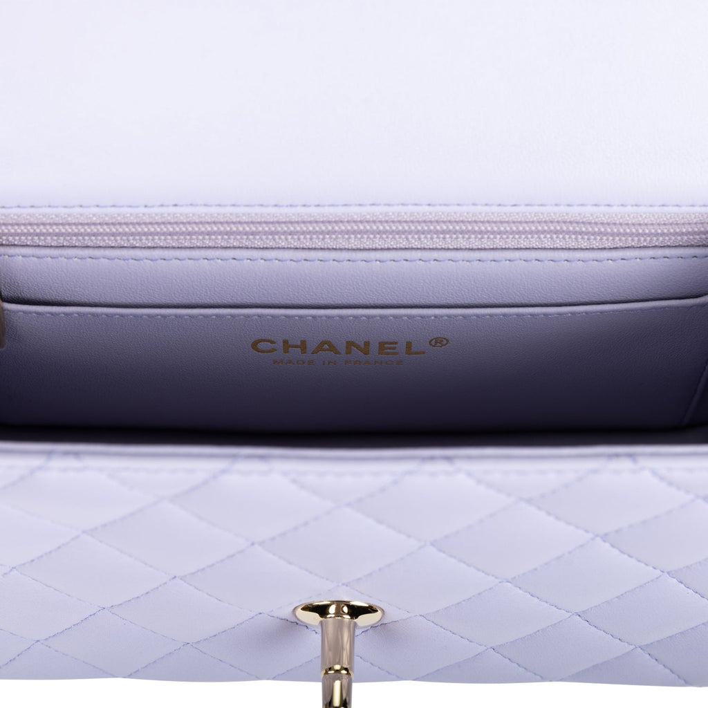 Chanel Mini Rectangular Flap with Top Handle Light Purple Lambskin Light Gold Hardware