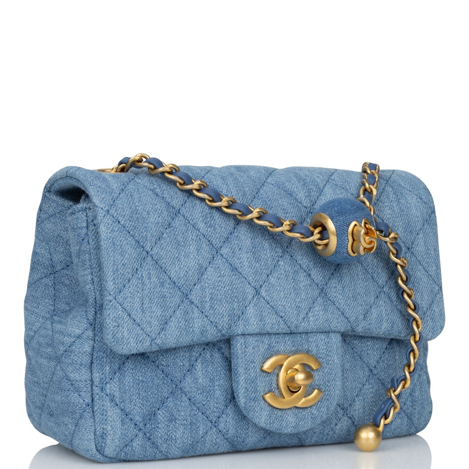 Chanel Pearl Crush Mini Square Flap Bag Denim Antique Gold Hardware